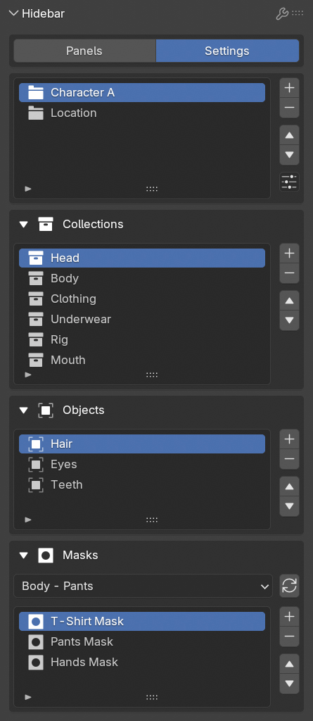 Building a custom Hidebar panel in Blender